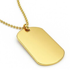 Fototapeta premium Close-up of a premium gold tag with a ball chain on a clean white background, showing luxury detail and perfect texture.