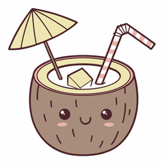 Summer Drinks – lemonade, coconut, fruit juice with straws