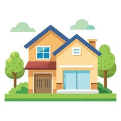 Cartoon Illustration of a Two Story Family Home