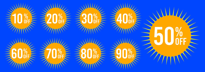 10% off 20% off 30% off 40% off 50% off 60% off 70% off 80% off 90% off ten twenty thirty forty fifty sixty seventy eighty ninety percent off, retail discount, promotion, sale, percentage, set.