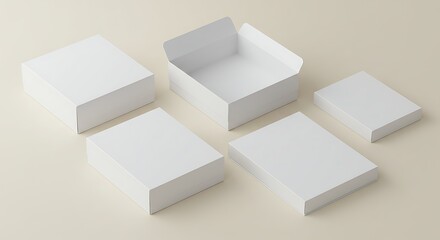 Arrangement of White Boxes on Neutral Background Mockup