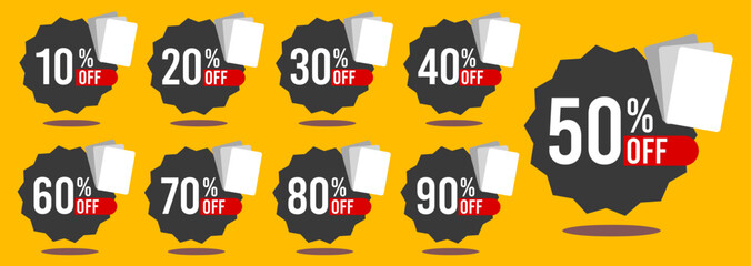 10% off 20% off 30% off 40% off 50% off 60% off 70% off 80% off 90% off ten twenty thirty forty fifty sixty seventy eighty ninety percent off, retail discount, promotion, sale, percentage, set.