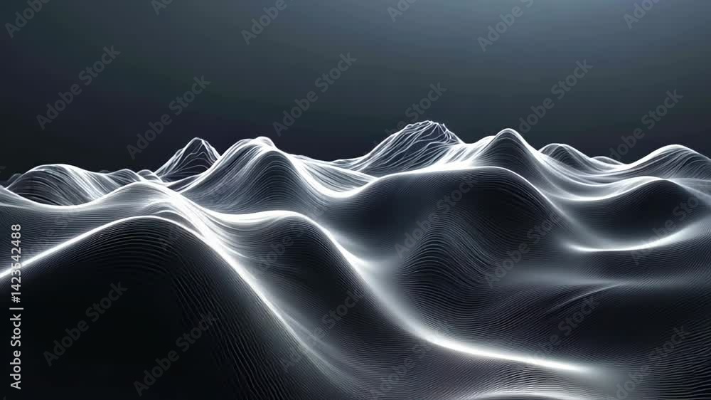 Poster visions of waves undulating in a digital landscape illuminated by soft light and shadows generative 