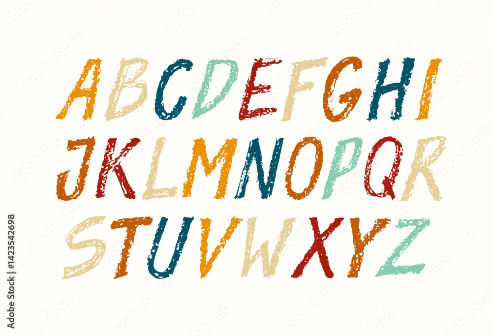 Poster typography colored font with scribble alphabet. modern abstract typeface design with letters in cray
