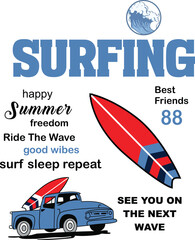 surfing summer sea t shirt illustrations print vector art