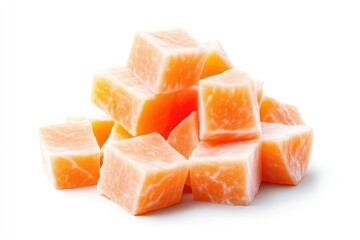 Cubed, orange-hued, seafood cubes