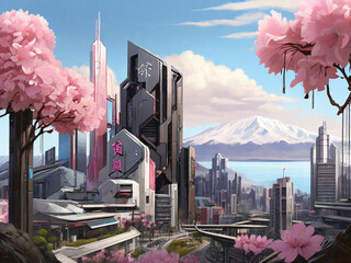 Futuristic Majestic Cityscape Cyberpunk Progress Future City Blue Sky Morning View