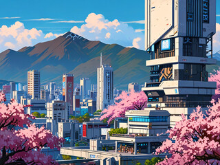 Futuristic Majestic Cityscape Cyberpunk Progress Future City Blue Sky Morning View
