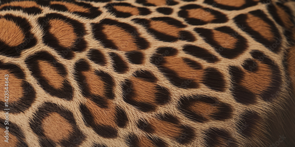 Poster close-up of brown and black spotted fur texture, showing soft hairs and natural pattern. represents 