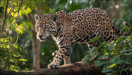 Naklejka premium Jaguar Walking Through the Jungle in the Rain