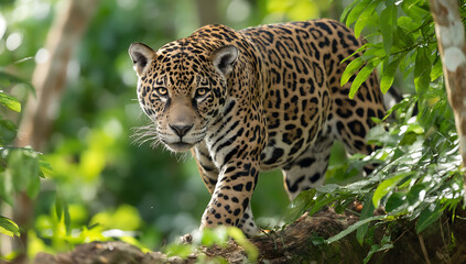 Naklejka premium Jaguar Walking Through the Jungle in the Rain