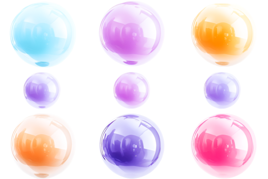 Nine pastel bubbles float serenely a dreamy spectacle of color and light