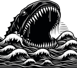 Dark Leviathan Silhouette Legendary Sea Creature Clipart Design