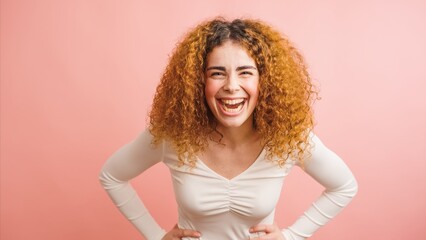 Happy ethnic woman with curly hair
