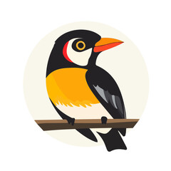 A Very Simple flat 2D icon of a bird on branch isolated on a transparent background, vector, flat design, animation design, vector, simple flat 2D icon