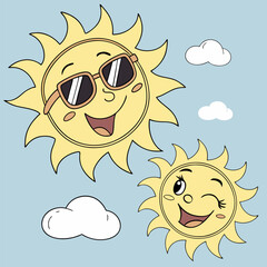 Cute Summer Suns – smiling, winking, wearing sunglasses