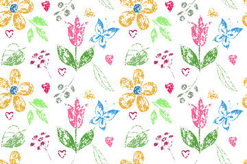 
Floral pattern. Seamless spring flower, hand drawn, abstract vector. Small pencil plant. Organic texture, floral illustration. Vector