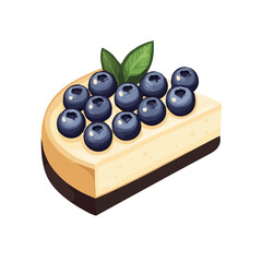 A Simple flat 2D icon, blueberry cheesecake isolated on a transparent background, vector, flat design, animation design, simple flat 2D icon, minimalist design, clipart, illustration