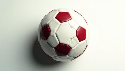 Fototapeta premium Overhead view of football, laces visible, pure white backdrop, white, brown
