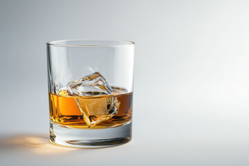 Elegant whiskey glass filled with golden liquid modern studio setting high-quality photo minimalist background sophisticated concept for beverage enthusiasts