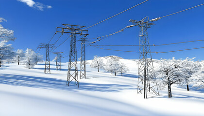Snowy landscape with power lines