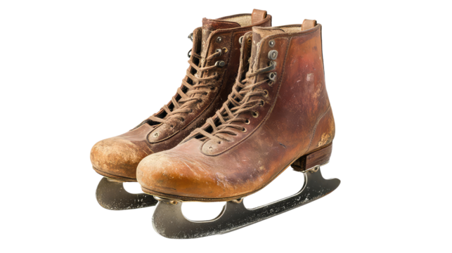 pair of old ice skating boots isolated on transparent background