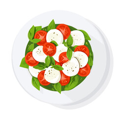 My Simple flat 2D illustration caprese salad isolated on a transparent background, vector, flat design, animation design, simple flat 2D icon, clipart