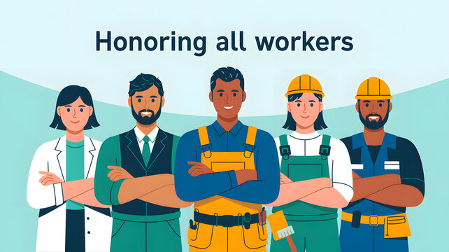 various professionals standing side by side honoring all workers minimal vector