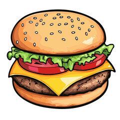 A Simple flat 2D icon of a set of cheeseburger isolated on a transparent background, vector, flat design, animation design, simple flat 2D icon, minimalist