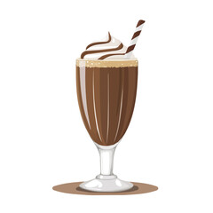 A Simple flat 2D icon of a chocolate milkshake isolated on a transparent background, vector, flat design, animation design, simple flat 2D icon, minimalist design, clipart, illustration