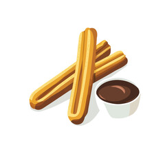 A Simple flat 2D icon of a churros with chocolate isolated on a transparent background, vector, flat design, animation design, simple flat 2D icon, minimalist design, clipart, illustration