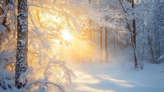 Winter abstract landscape with sunlight in the winter forest