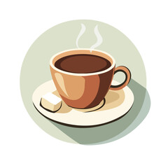 A Simple flat 2D icon coffee with sugar cubes isolated on a transparent background, vector, flat design, animation design, simple flat 2D icon, minimalist design, clipart, illustration