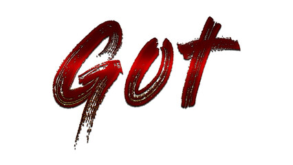 3D blood red word design of Got on white background.	