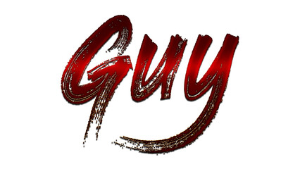 3D blood red word design of Guy on white background.	