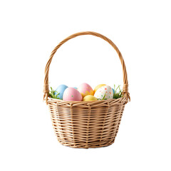 Naklejka premium Gathering Decorated Easter Eggs in Woven Basket for Holiday Celebration