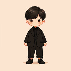 vector image of a cute little boy wearing a black jacket and black pants
