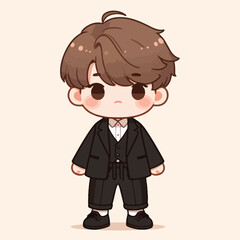 vector image of a cute little boy wearing a black jacket and black pants