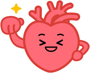 Cartoon heart organ illustration - healthy and happy heart
