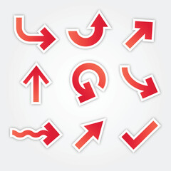 Set of red arrow stickers 