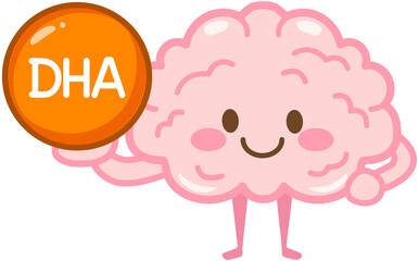 Cartoon brain icon - brain holding DHA