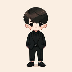 vector image of a cute little boy wearing a black jacket and black pants