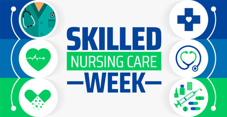 national skilled nursing care week background banner or poster design template. observed every year in May. Holiday concept. Use to any Template, card, poster, placard, template.