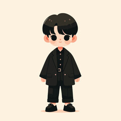 vector image of a cute little boy wearing a black jacket and black pants