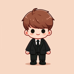 vector image of a cute little boy wearing a black jacket and black pants