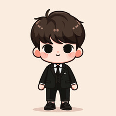 vector image of a cute little boy wearing a black jacket and black pants