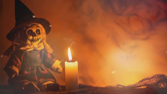Scary pumpkin with candle flame 