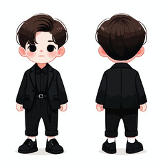 vector image of a cute little boy wearing a black jacket and black pants