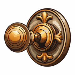 Golden door knob isolated on a white background, showcasing its shiny surface and intricate design details.