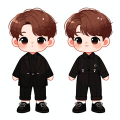 vector image of a cute little boy wearing a black jacket and black pants